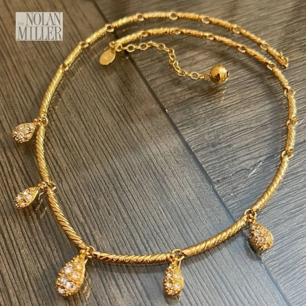 Nolan Miller Signed Glamor Collection Pave' Raindrop Necklace - Gold-tone